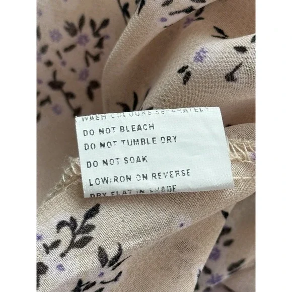 Pink Floral Long Sleeve Peplum Puff Sleeve Smocked Boutique Top Blouse Womens 8 - Picture 4 of 5